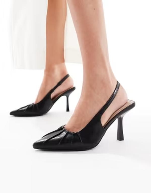 セクウェル レディース シューズ ヒール ギャザー SEQWL Salado ruchedetailing slingback heels Black crinkle ブラック