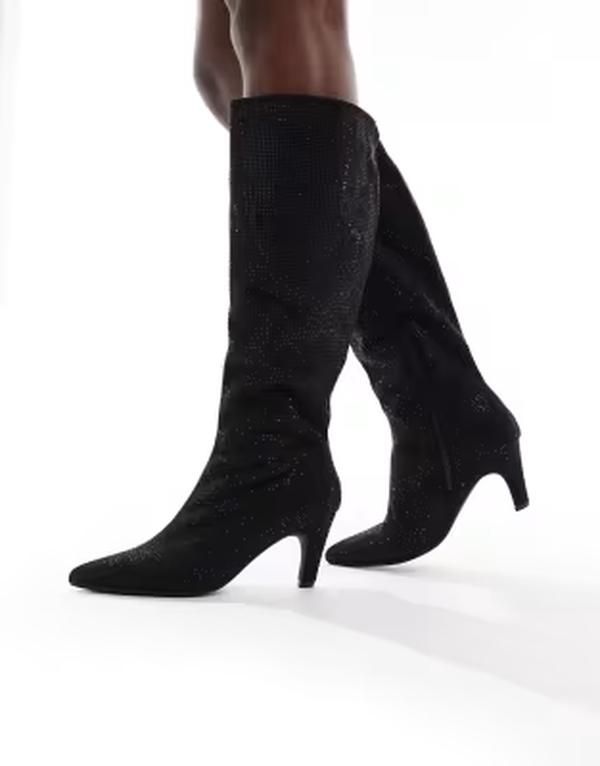 セクウェル レディース シューズ ブーツ・レインブーツ SEQWL Starburst knee boots embellished Black embellished ブラック