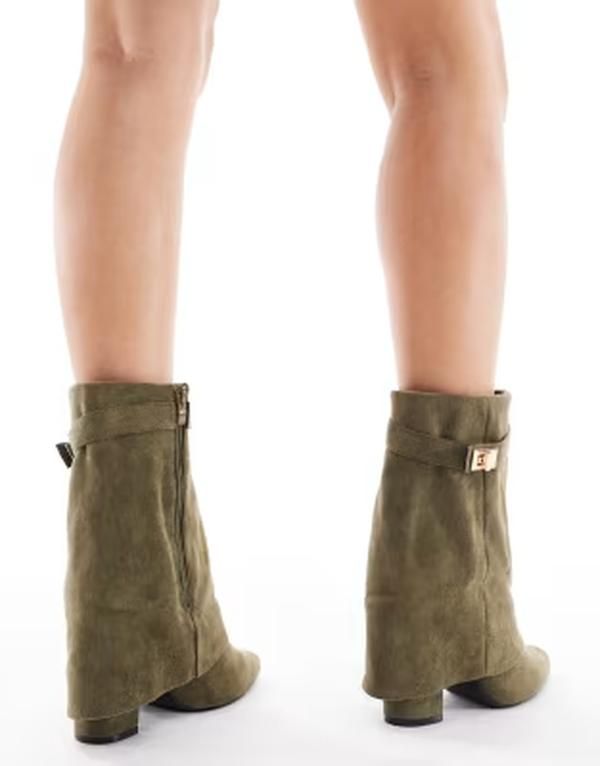 セクウェル レディース シューズ ブーツ・レインブーツ アンクル SEQWL Ranger fold over ankle boots in olive MICROSUEDE オリーブ