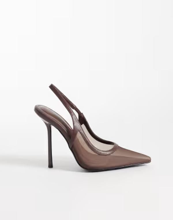 シミー ワイドフィット レディース シューズ パンプス メッシュ ヒール Simmi Wide Fit Simmi London Wide Fit Morley slingback heeled pu