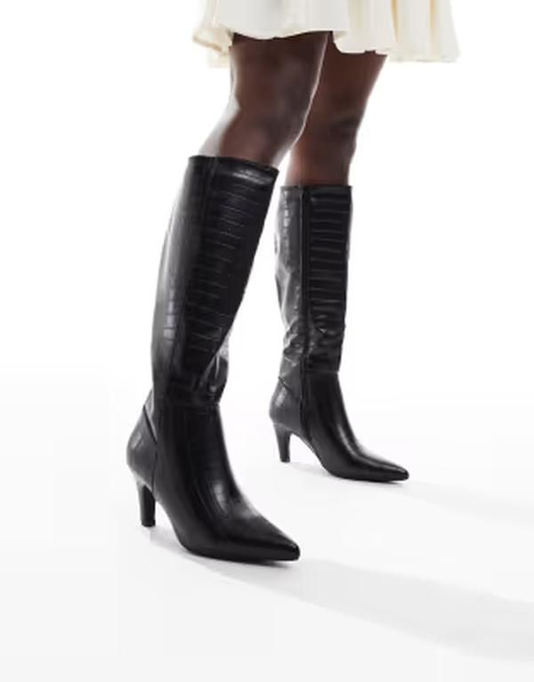セクウェル レディース シューズ ブーツ・レインブーツ SEQWL Starburst knee boots in croc BLACK CROC ブラック