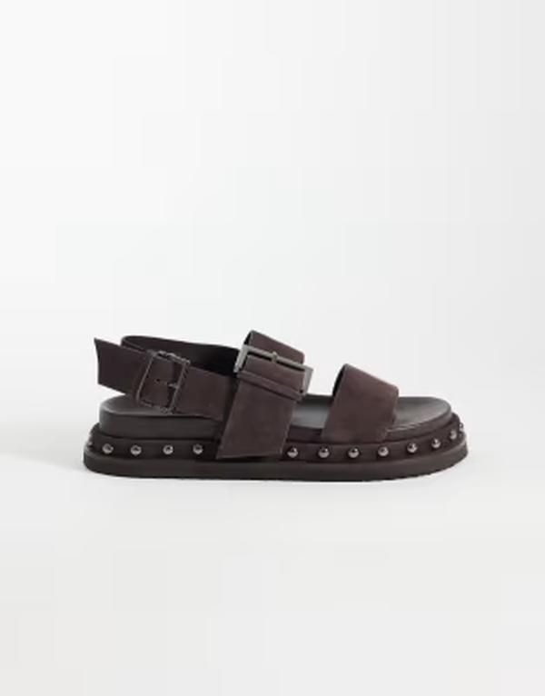エイソス レディース シューズ サンダル スエード ASOS DESIGN Fraction premium studded footbed sandals in chocolate suede CH