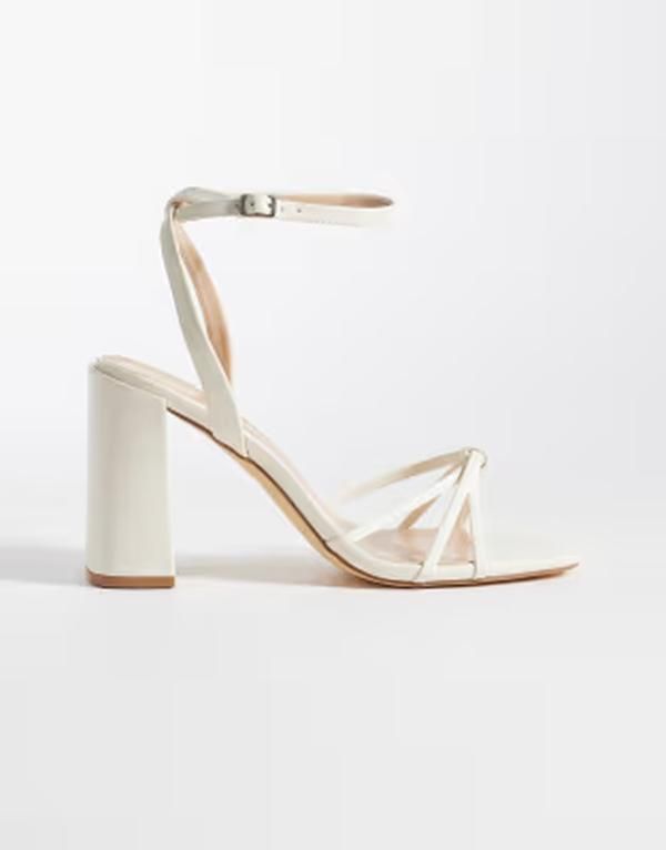 セクウェル レディース シューズ サンダル ヒール SEQWL strappy barely there block heeled sandals White ホワイト