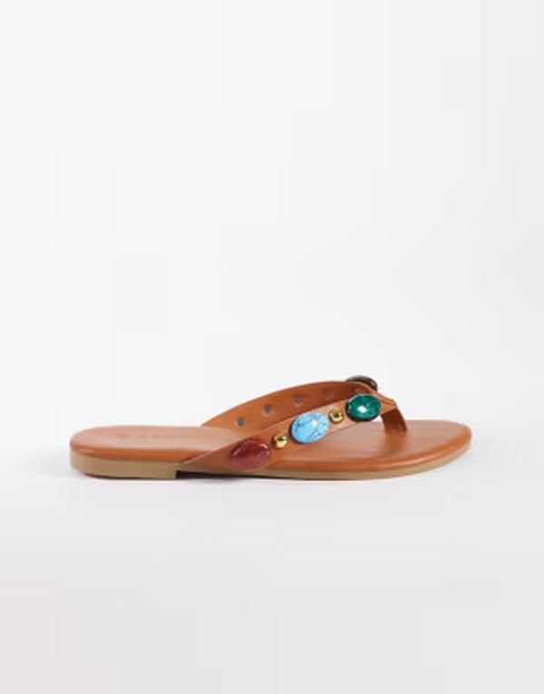 セクウェル レディース シューズ サンダル SEQWL embellished flip flops BROWN ブラウン