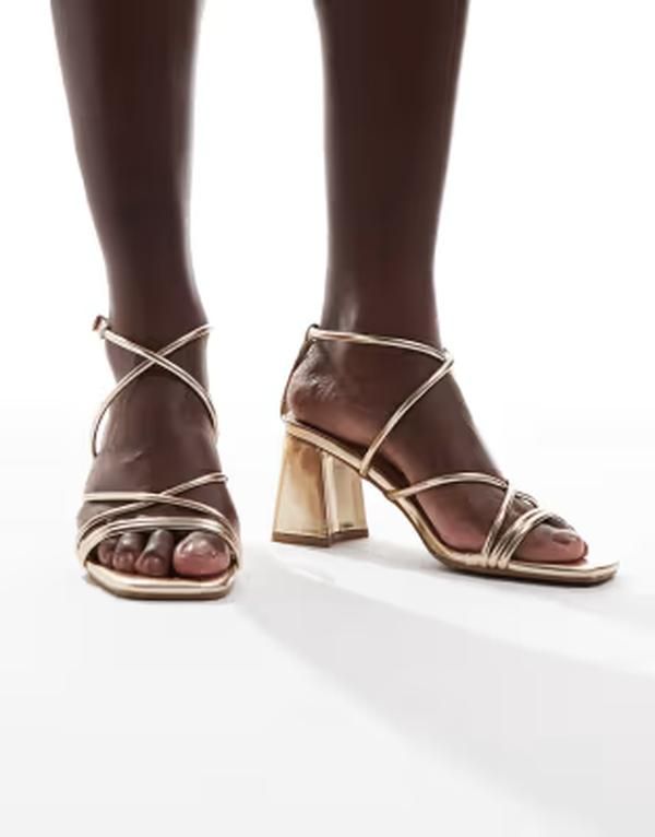 セクウェル レディース シューズ サンダル ヒール SEQWL Dandelion strappy block heeled sandals GOLD ゴールド