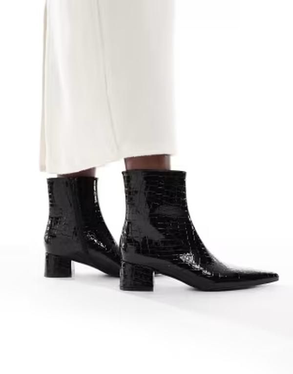 シュー レディース ブーツ・レインブーツ ヒール schuh Bridget chunky heeled boots croc BLACK CROC ブラック