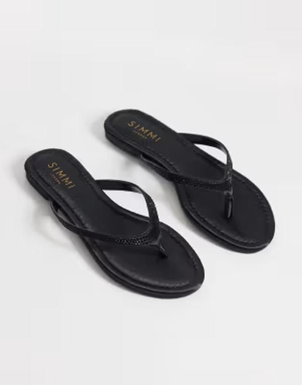 シミ レディース シューズ サンダル サテン SIMMI Shoesimmi London Selenembellished flip flopsatin Black satin ブラック