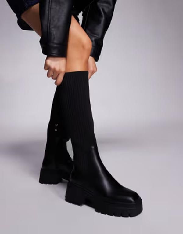 シミー ワイドフィット レディース シューズ ブーツ・レインブーツ Simmi Wide Fit Simmi London Wide Fit sockneehigh boots Black ブラック