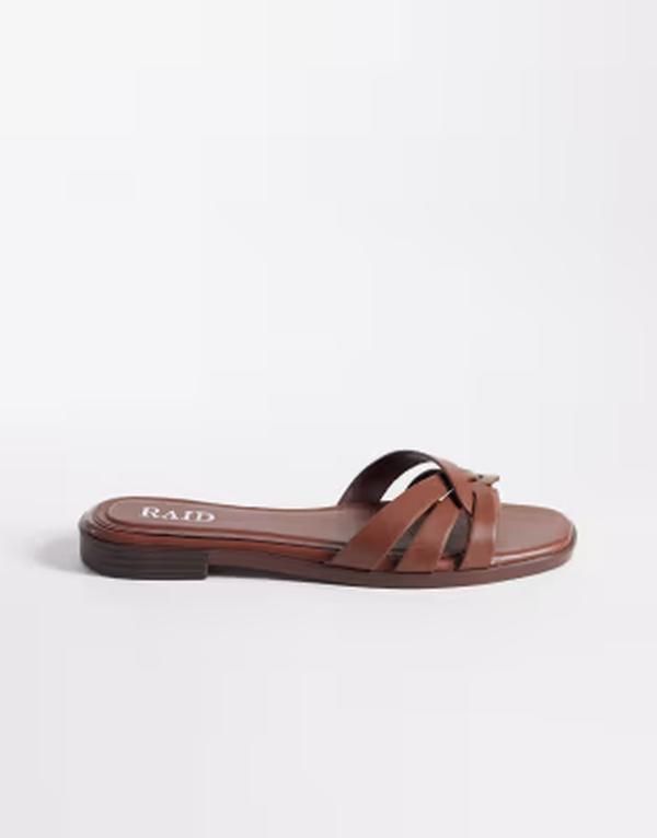 レイド ワイドフィット レディース シューズ サンダル RAID Wide Fitoffee flat sandal slides Brown pu ブラウン