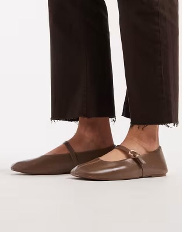 シュー レディース パンプス レザー フェイクレザー schuh London ballet flats with buckle strap in taupe faux leather Taupe ト