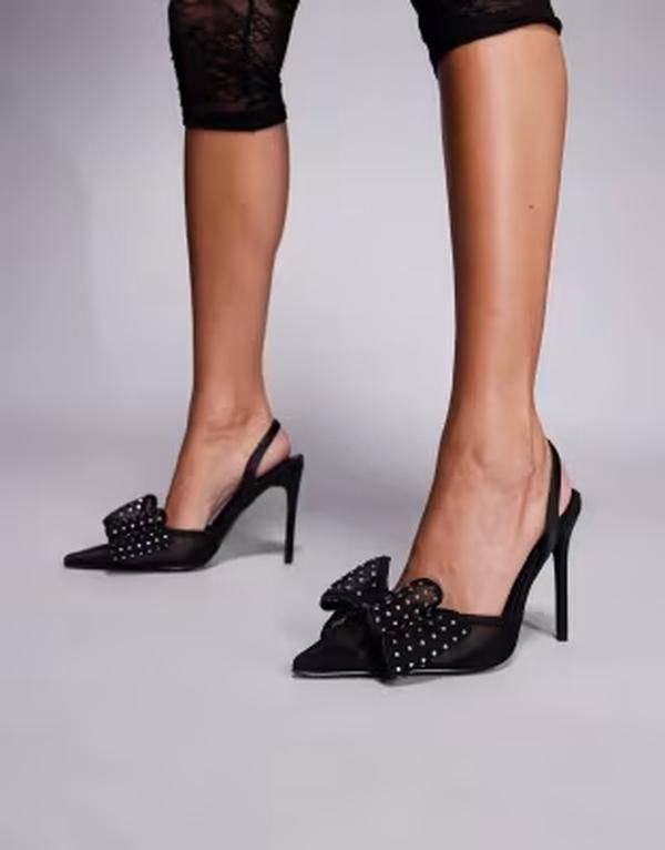 パブリックデザイア ワイドフィット レディース シューズ ヒール Public Desire Wide Fitrisha heeled shoes with embellished bow detai