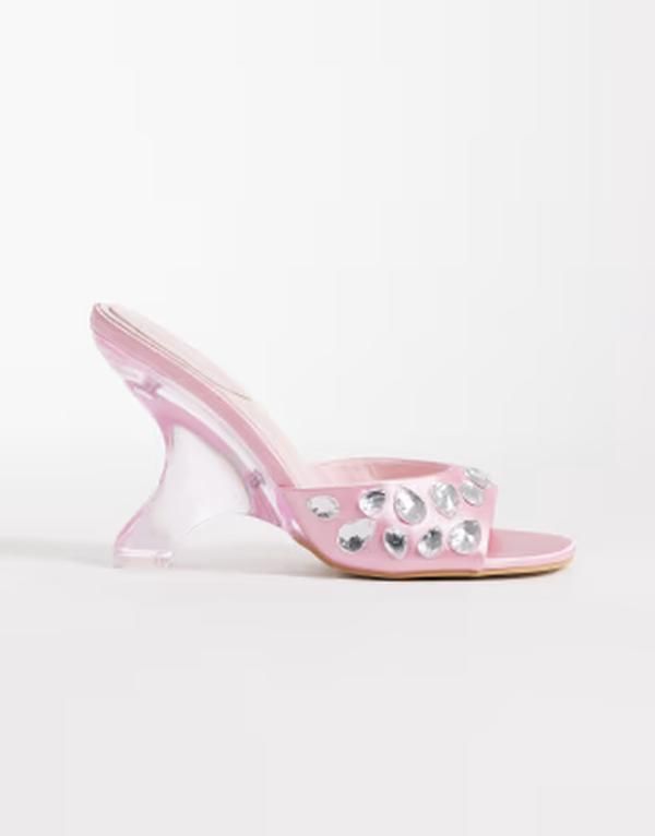 カイア レディース シューズ サンダル サテン ヒール Kaiia exclusivembellished satin heeled sandals in baby PINK ピンク