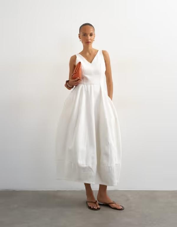 トップショップ レディース トップス ワンピース Vネック ミディ デニム Topshop denim v neck barrel midi dress in bone Oat デニム