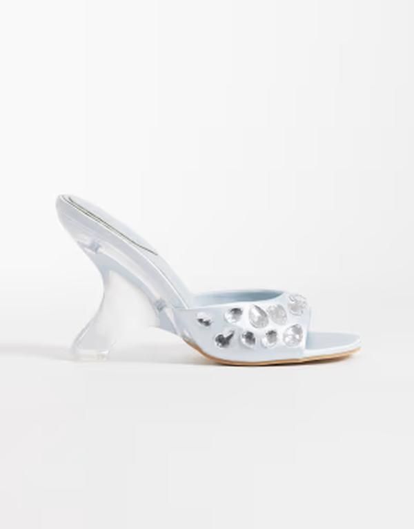 カイア レディース シューズ サンダル サテン ヒール Kaiia exclusivembellished satin heeled sandals in baby BLUE ブルー