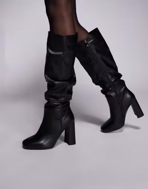 シミー ワイドフィット レディース シューズ ブーツ・レインブーツ ギャザー ヒール Simmi Wide Fit Simmi London Hanzel Wide Fit ruched block