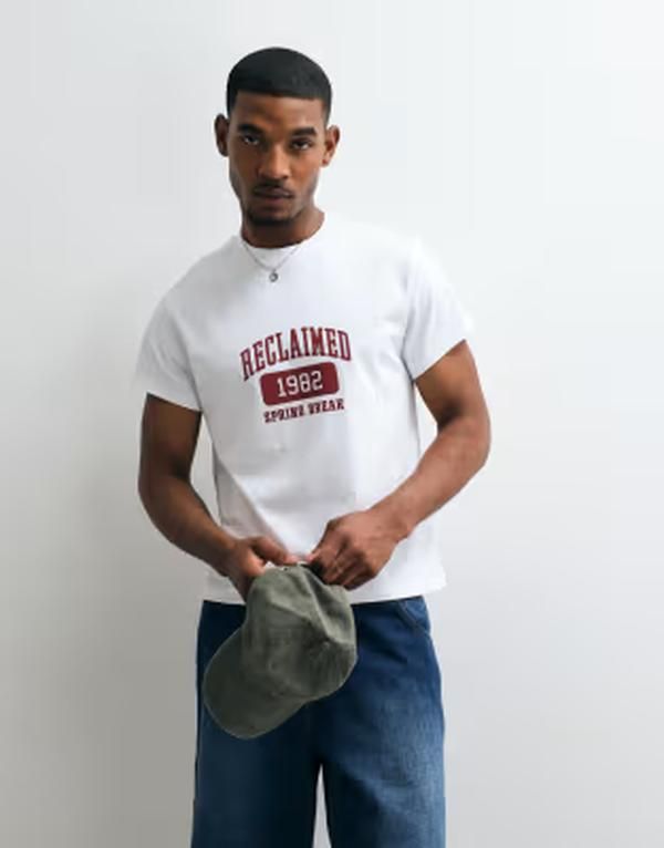 リクレイム ヴィンテージ メンズ トップス Tシャツ プリント Reclaimed vintage tee college print WHITE ホワイト
