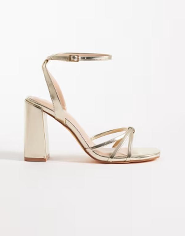 セクウェル レディース シューズ サンダル ヒール SEQWL strappy barely there block heeled sandals Gold ゴールド