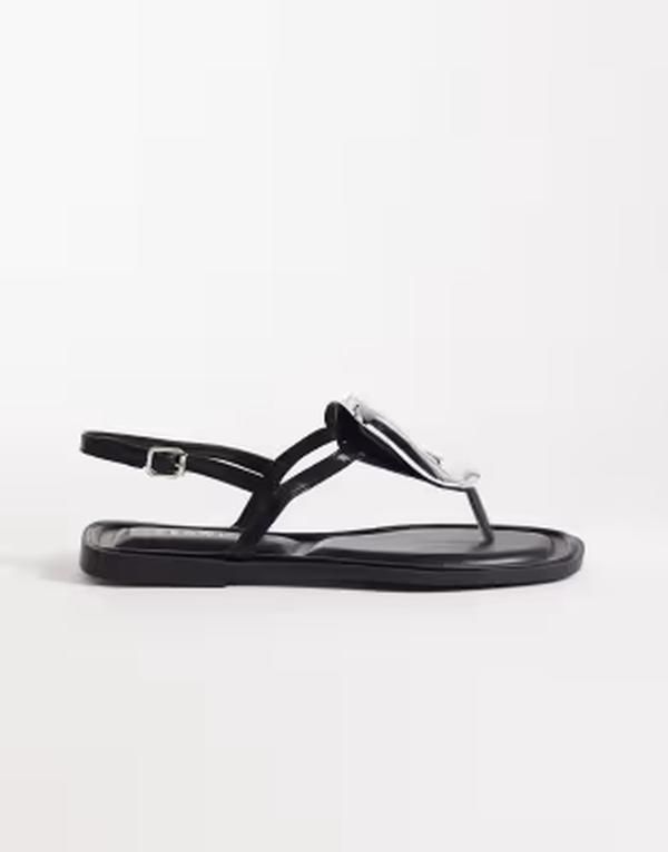 セクウェル レディース シューズ サンダル SEQWL flat sandals with silver embellishment Black ブラック