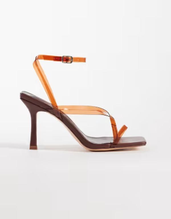 パブリックデザイア ワイドフィット レディース シューズ サンダル ヒール Public Desire Wide Fit Liberty square toe heeled sandals BROWN