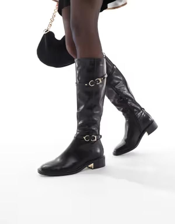 セクウェル レディース シューズ ブーツ・レインブーツ SEQWLatte buckle detail refined riding boots Black ブラック