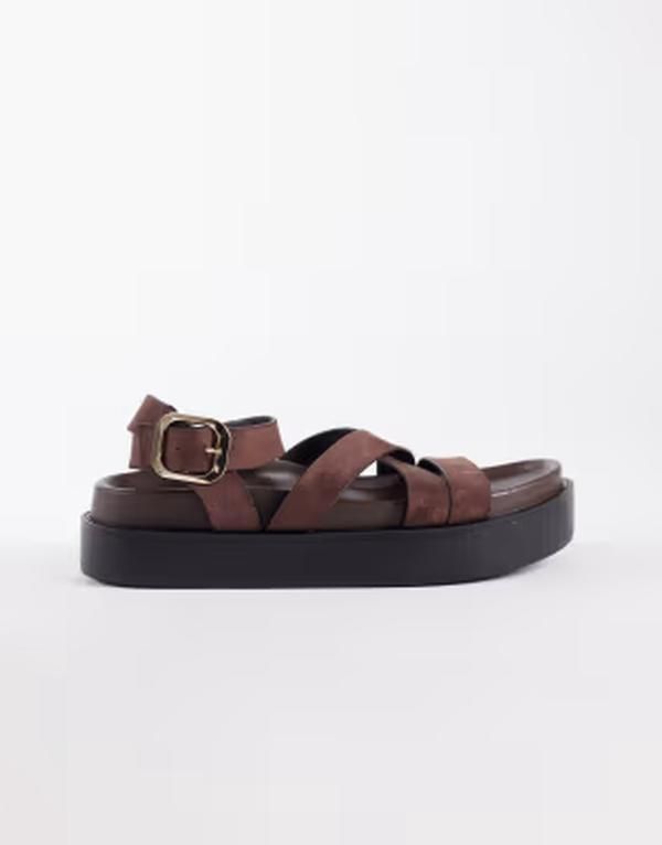 セクウェル レディース シューズ サンダル スエード SEQWL strappy flatform sandals faux suede Brown suede ブラウン