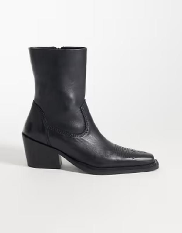 エイソス レディース シューズ ブーツ・レインブーツ アンクル レザー ASOS DESIGN Ace premium cowboy ankle boots leather BLACK LEATHER