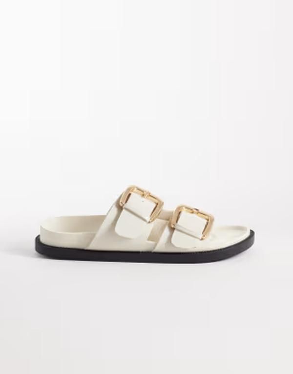 セクウェル レディース シューズ サンダル SEQWL double buckle flat sandals in boneSILVER シルバー