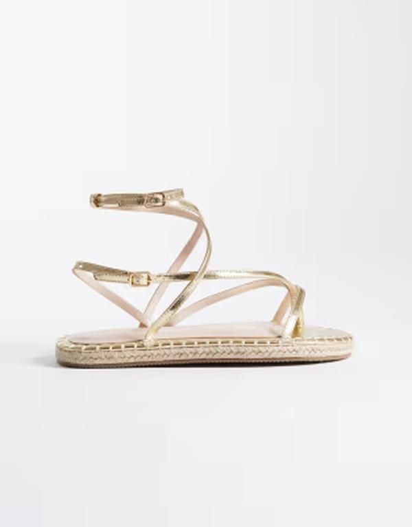 レイド ワイドフィット レディース シューズ サンダル RAID Wide Fit Danita espadrille flat sandals Gold pu ゴールド