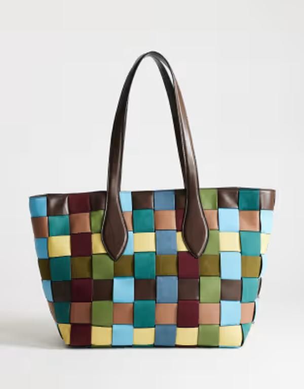 トップショップ レディース バッグ パッチワーク Topshop Mylarge patchwork tote Blue Mix ブルー