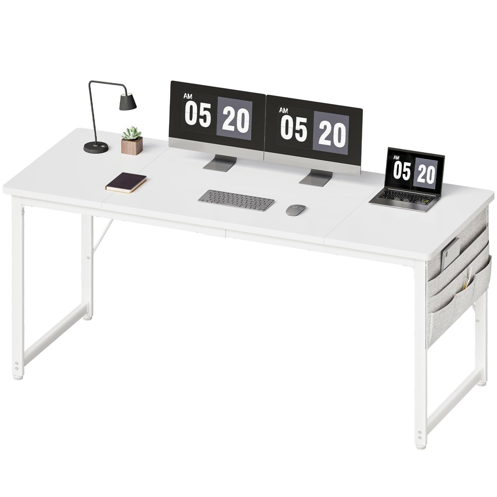 新品 YeTom 机 デスク パソコンデスク pcデスク 幅160*奥行60cm つくえ 収納袋付き勉強机 フック付き学習机 組立簡単 テレワーク ホワイト