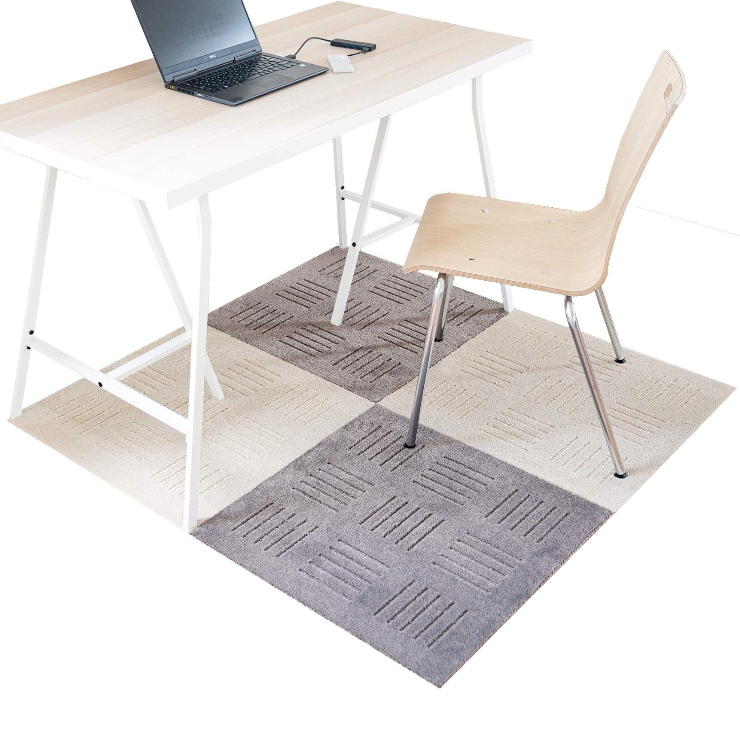 新品 オカ(OKA) チェアマット ピタプラス 60cm×60cm 4枚セット (ベージュ×ブラウン) 机下 床の傷防止 在宅勤務