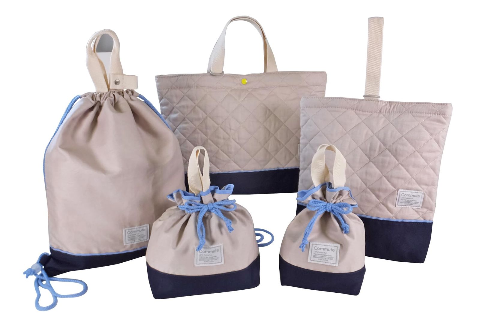 新品 [アットファースト] 入園入学セット 5点セット 男女用 レッスンバッグ 上履き入れ 体操着 シューズバッグ シューズケース 巾着袋 大小 お弁当袋 コップ袋 通学通園バッグ 習い事 小幼稚園用 (ベージュ)
