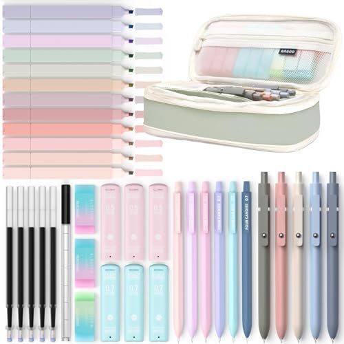 Four Candies 文房具セット 筆箱 蛍光ペン ボールペン 0.5 & 0.7&0.9mmシャープペンシルセット 学用品 学生 文具 入学準備 誕生日 入学祝い 女の子 男の子 プレゼント 人気 おしゃれ かわいい グリーン*vj 03586aa1