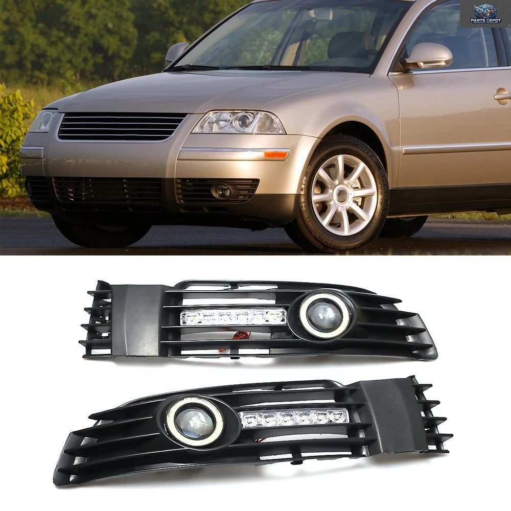 フォルクスワーゲン VW パサート B5 B5.5 2000-2005 用 エンジェルアイ デイタイム ランニング ライト フォグランプ グリル LED ランプ付き
