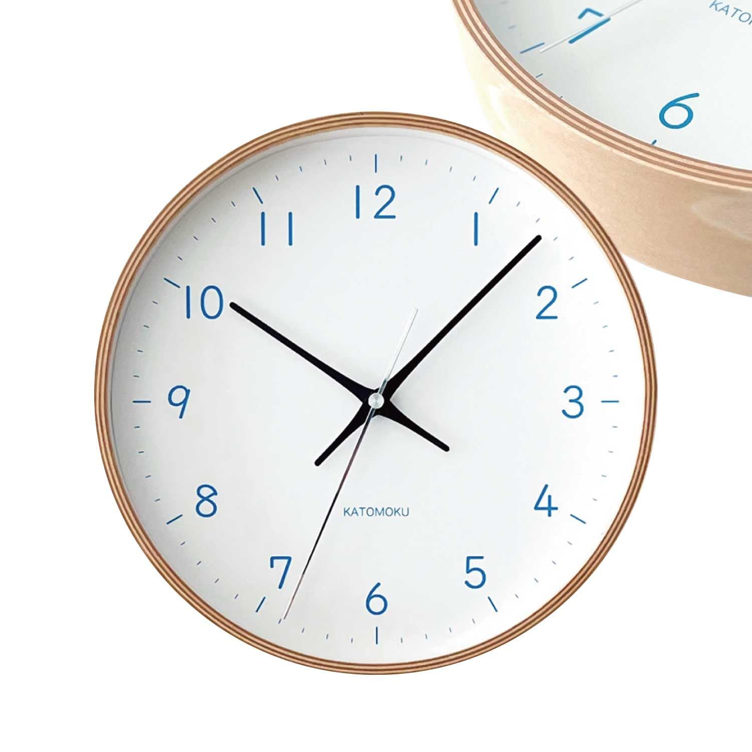 KATOMOKU plywood clock 22 ライトブルー km-121LBRC 掛け時計 連続秒針 直径25.2cm (電波時計) 国内発送 0f58b95a
