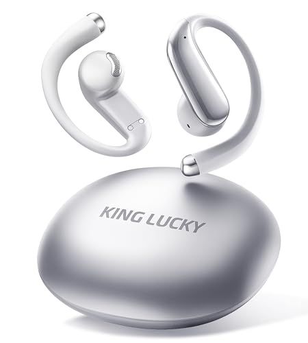 King Lucky 新モデル耳掛け式オープンイヤーイヤホン ワイヤレス Bluetooth 6.0 マルチポイント接続対応｜最大 45 時間再生・IPx5 防塵防水規格｜ランニング・スポーツ用イヤホン グレーｍａ