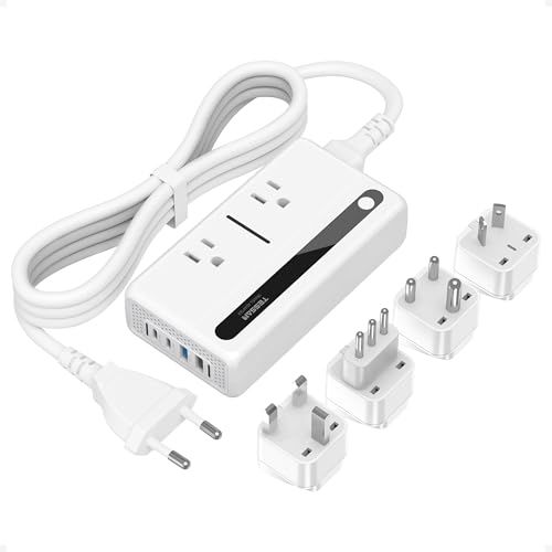 変圧器 海外旅行用 220vから100v TESSAN 合計64W 急速充電 変圧器付き変換プラグ 全世界対応 C/BF/O/B3/Lタイプ付き 4口USB(2 USB C)ポート 2個ACコンセント 韓国 ヨーロッパ シンガポール イタリア 3e265f6b