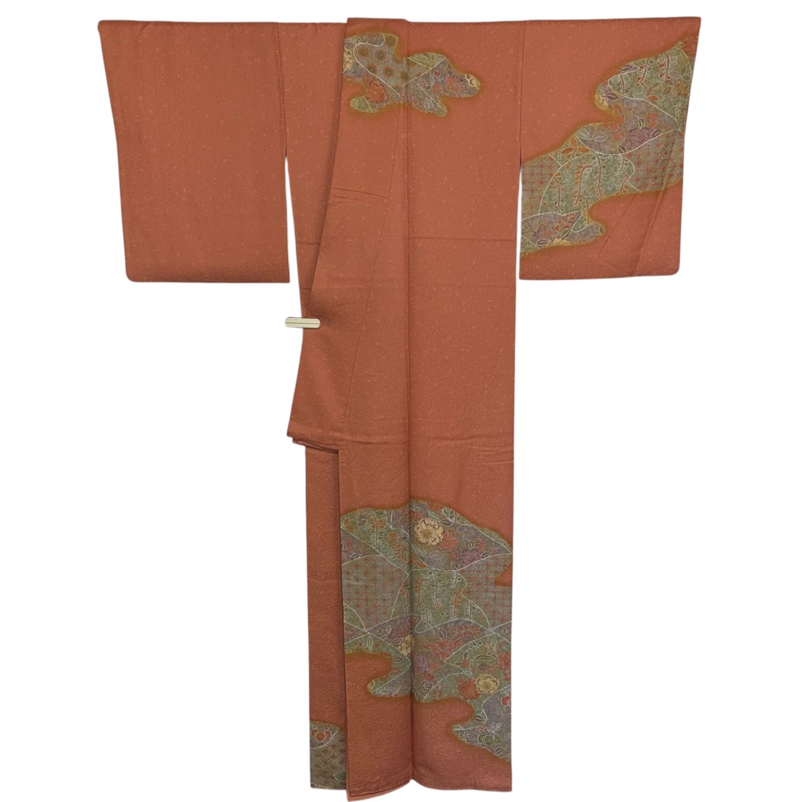 R016 美品 訪問着 辻が花 金彩加工 絞り染め 丹後ちりめん しぼ寄せ