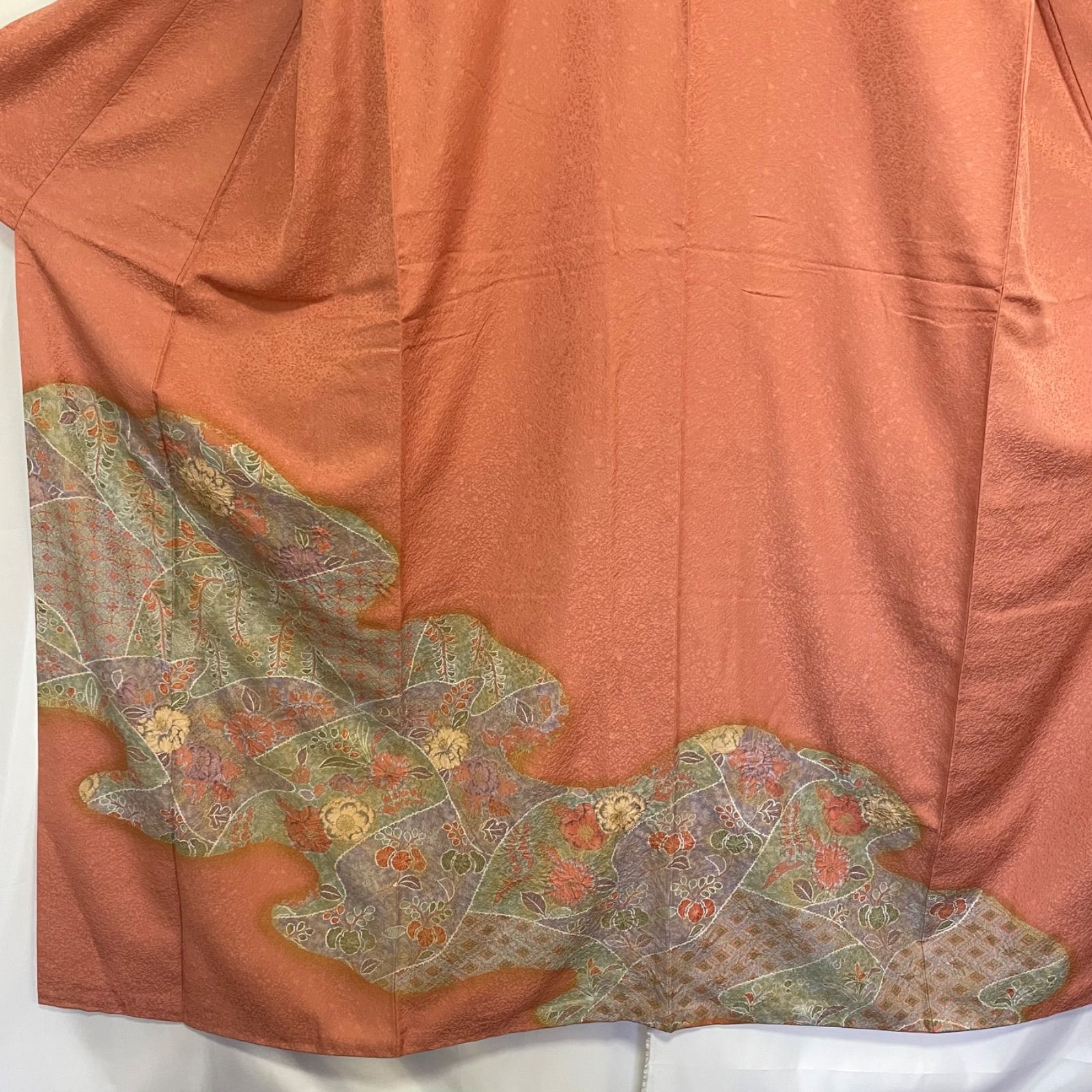 R016 美品 訪問着 辻が花 金彩加工 絞り染め 丹後ちりめん しぼ寄せ 