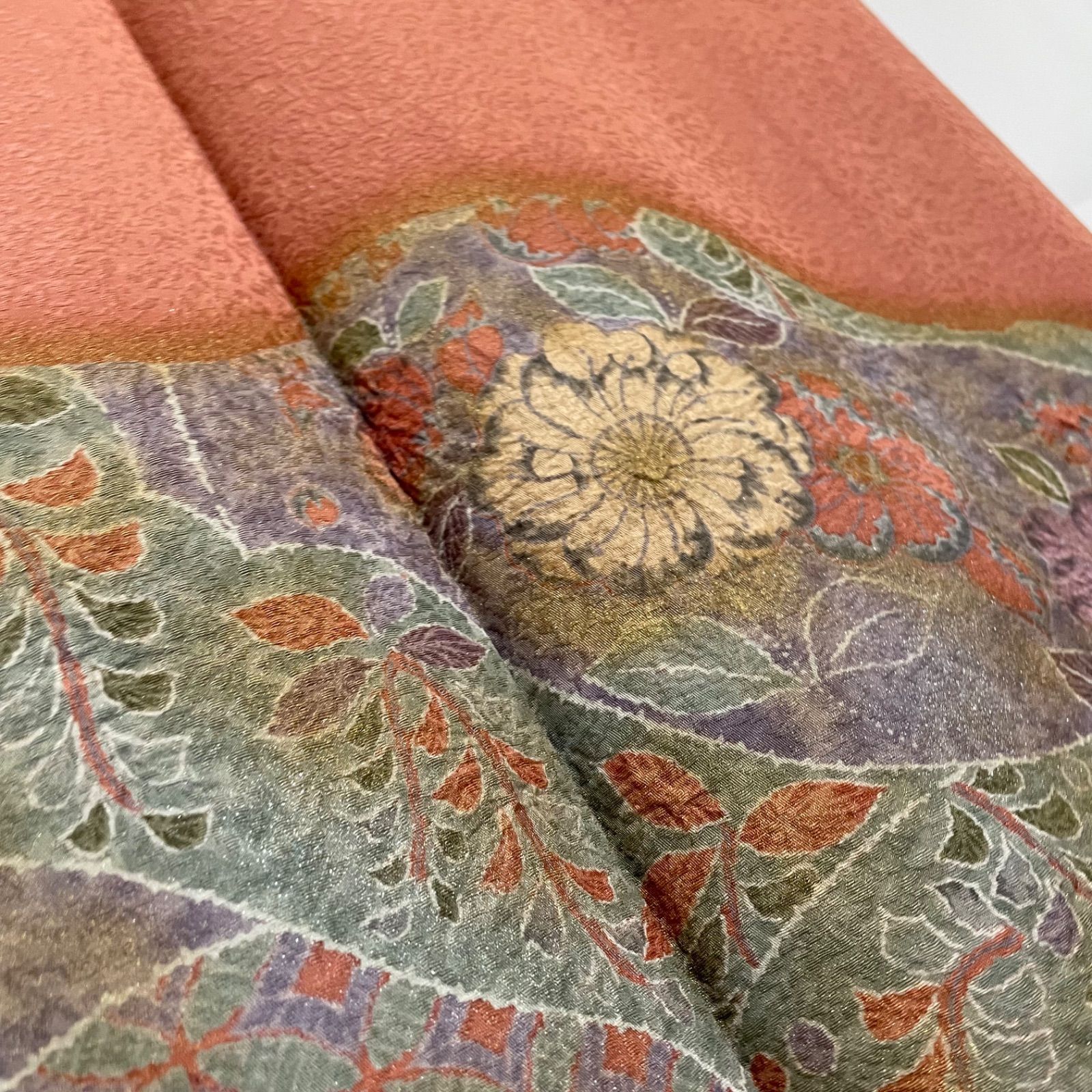 R016 美品 訪問着 辻が花 金彩加工 絞り染め 丹後ちりめん しぼ寄せ