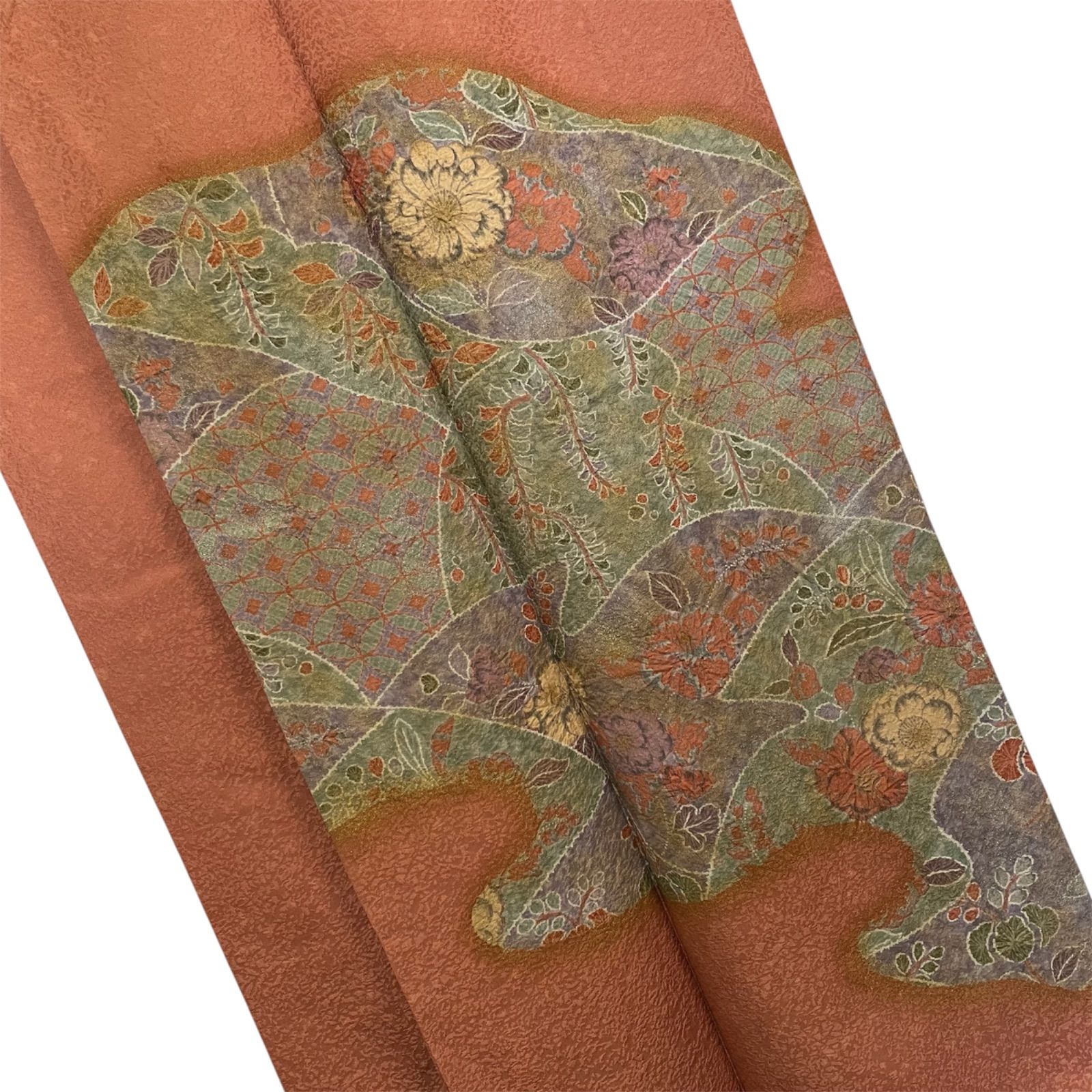 R016 美品 訪問着 辻が花 金彩加工 絞り染め 丹後ちりめん しぼ寄せ 
