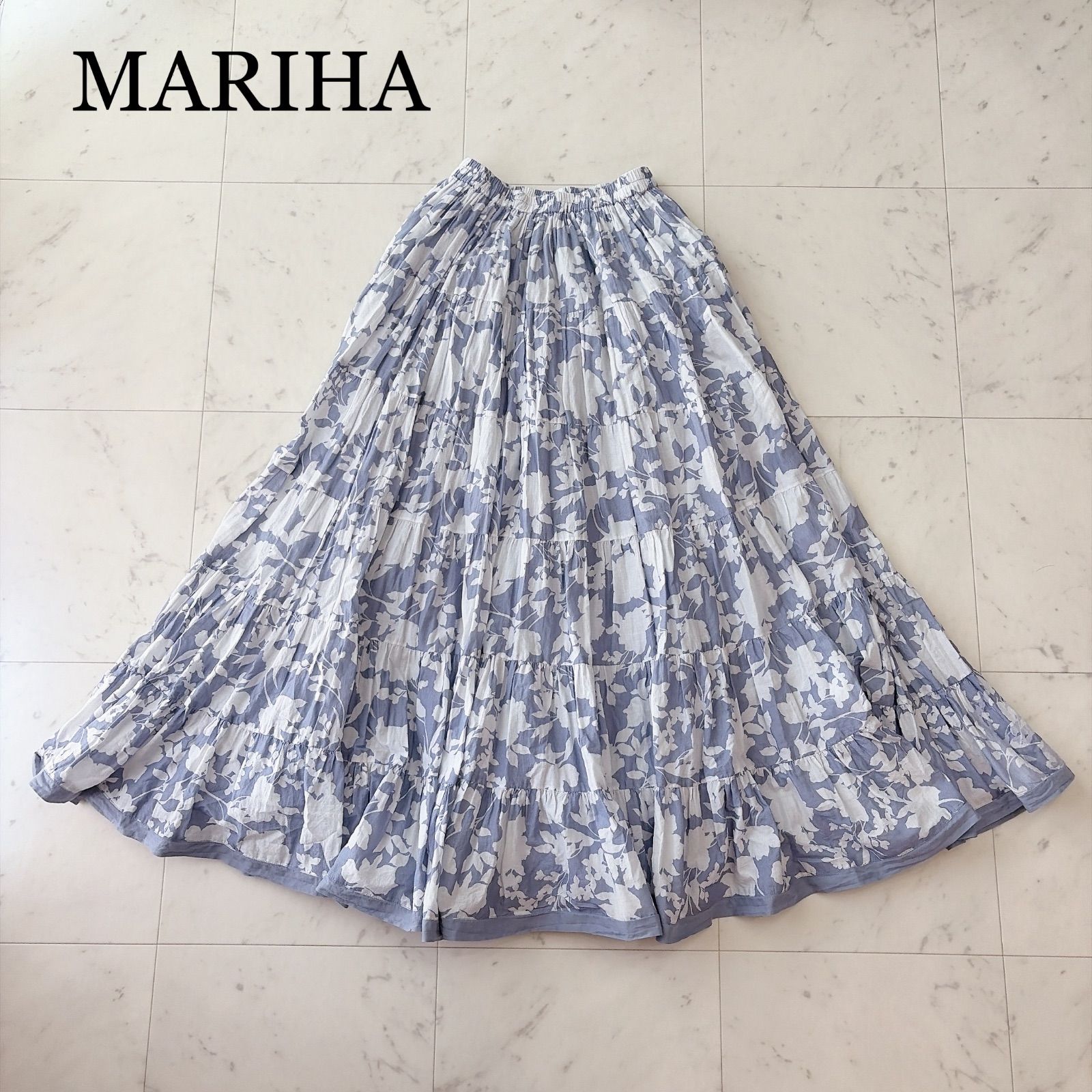 MARIHA マリハ 草原の虹のスカート 総柄 36 ティアード ロングスカート マキシ 綿100% インド綿