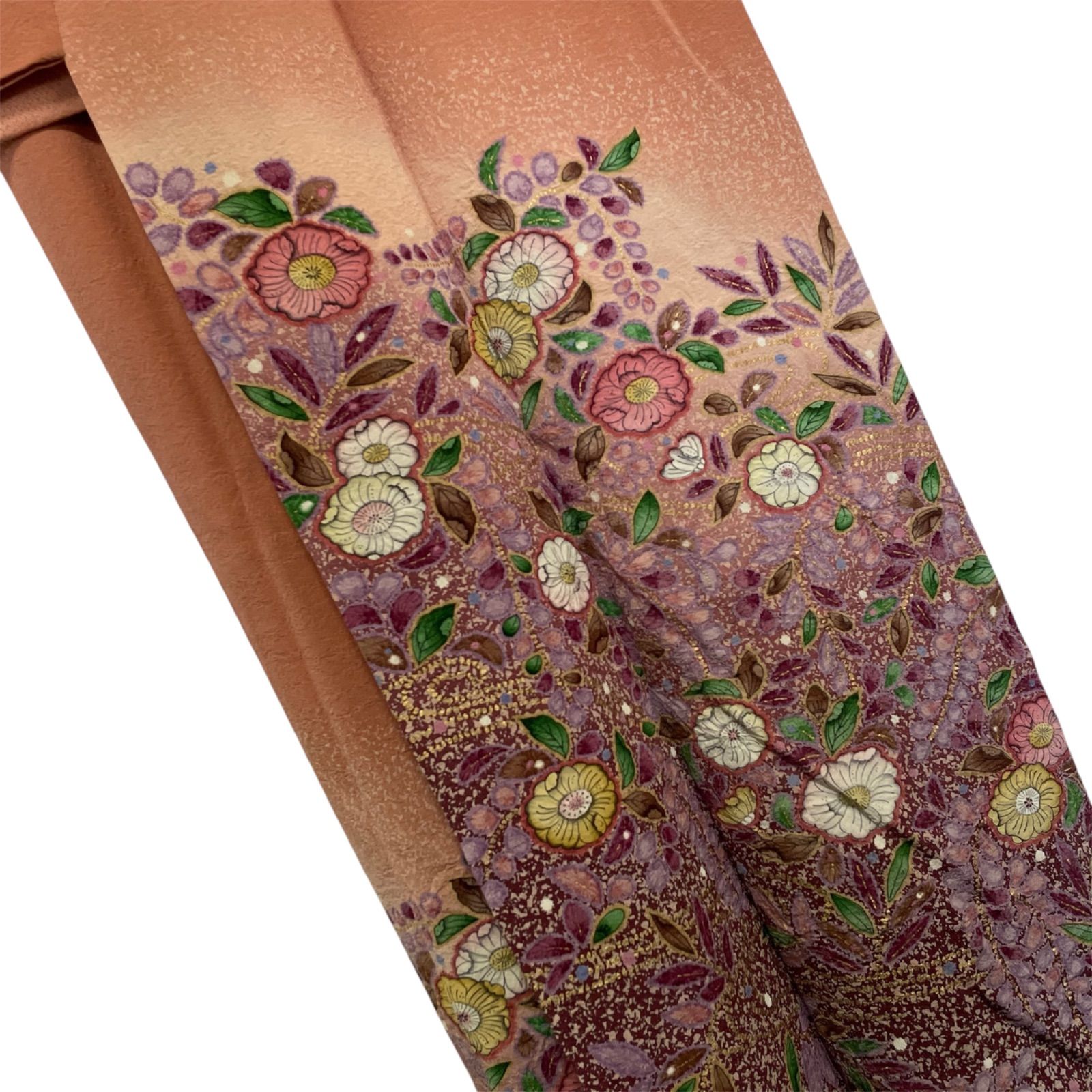 R017 美品 付け下げ 作家物 落款あり 辻が花 金彩加工 丹後ちりめん 