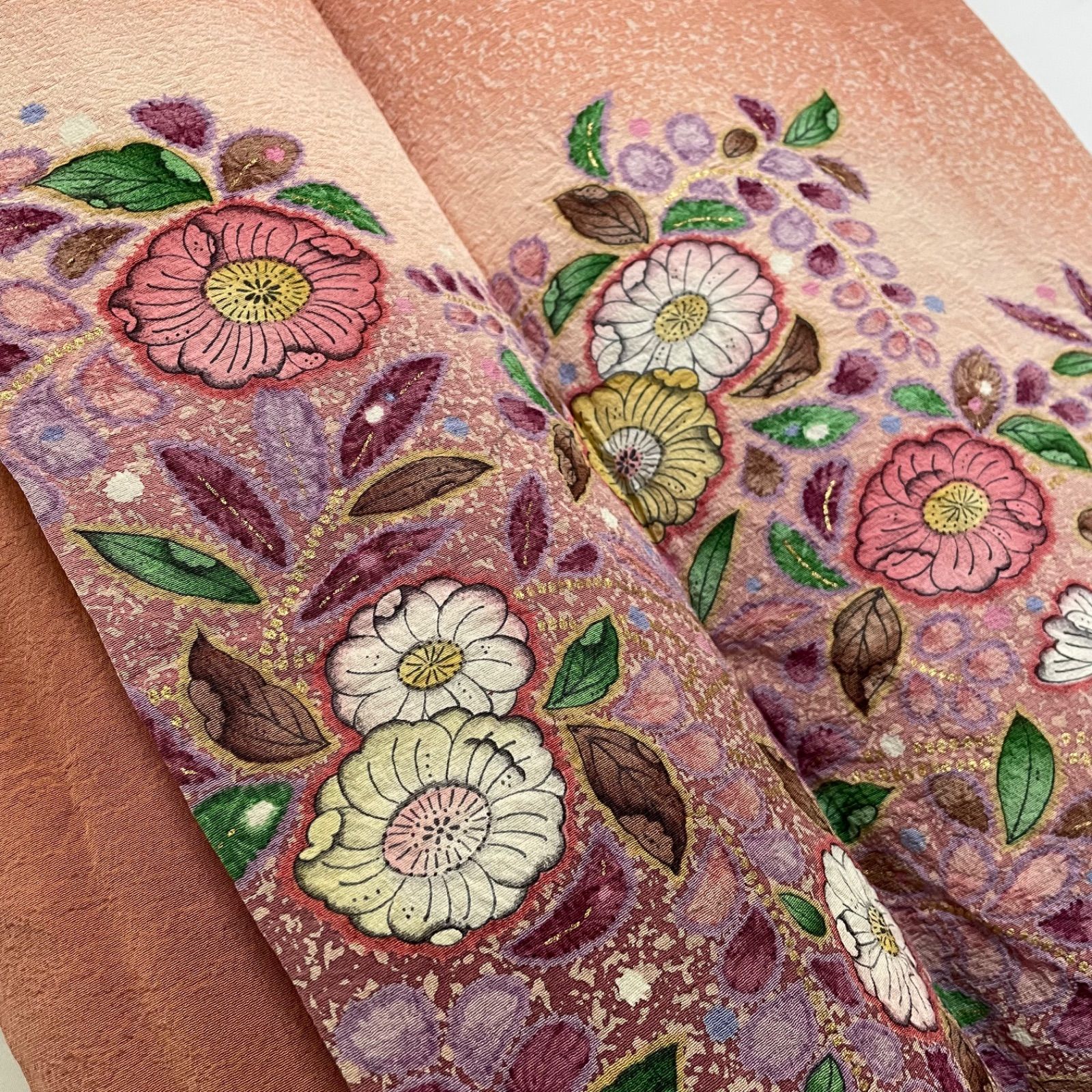 R017 美品 付け下げ 作家物 落款あり 辻が花 金彩加工 丹後ちりめん 