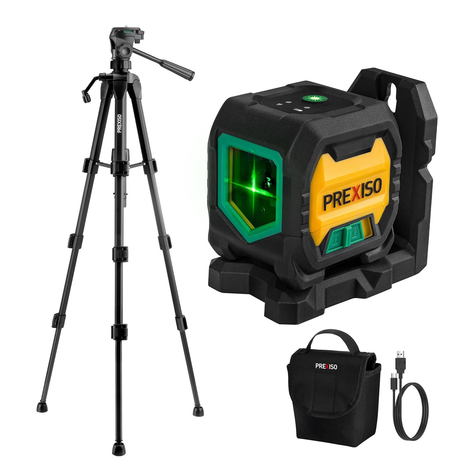 ☆新品☆PREXISO レーザー墨出し器 レーザーレベル グリーンレーザー クロスラインレーザー 2ライン ミニ型 自動補正モード 手動傾斜モード 3段階調光 収納袋 マグネットベース 三脚付き 高精度 Type-C充電式 壁に棚 自宅の修繕 3a392fb6
