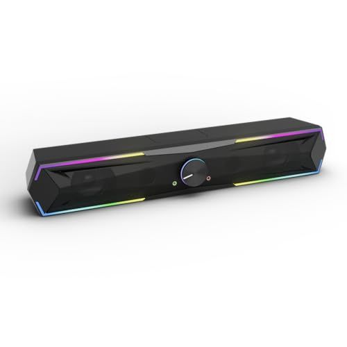 Kstime【最新Bluetooth5.4 & USBダイレクト】PCスピーカー サウンドバー 10W RGB ゲーミングスピーカー 六つのスピーカーユニット 二重対称インバーターチューブ ステレオ 大音量&豊かな低音 ラップトップ、タブレット、スマートフォン