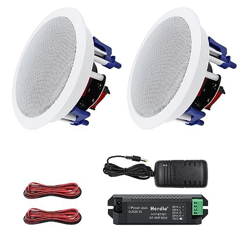 Herdio 300W Bluetooth 天井埋め込み型スピーカー 2ウェイ/ラウンド型/1本 ホワイト 18.5cm 8Ω 天井スピーカー