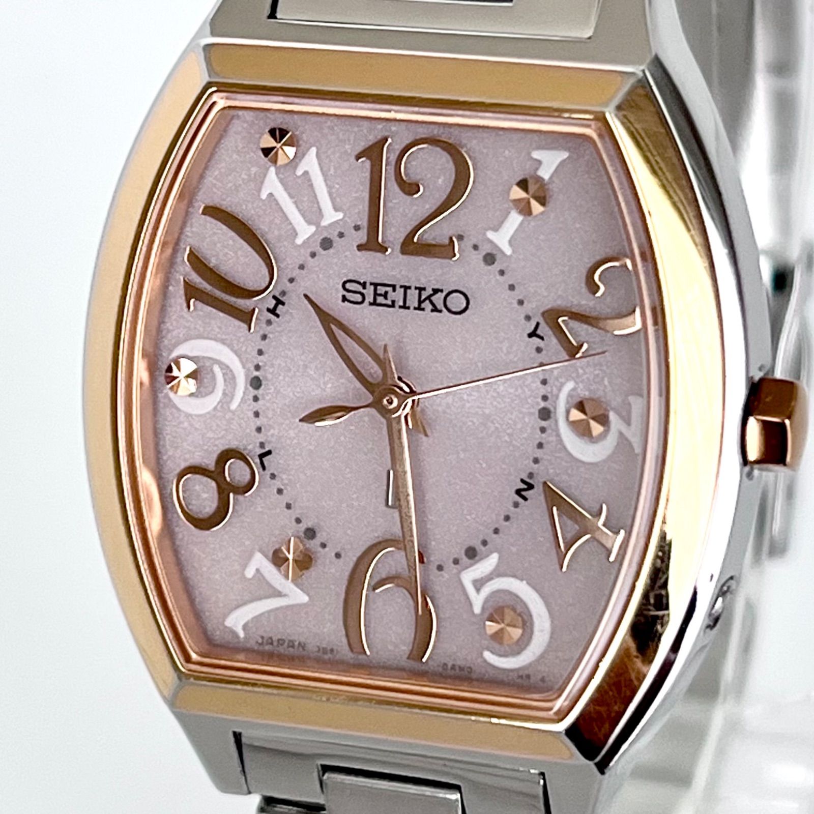 【セイコー ルキア レディース 腕時計 稼働 電波ソーラー 磨き済み】SEIKO LUKIA 美品 ピンクシルバー文字盤 ゴールド
