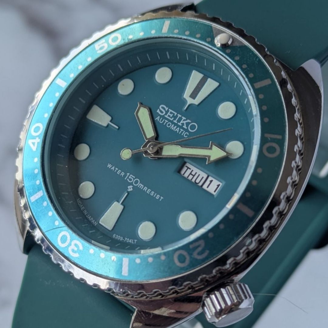 OH済 稼働品 SEIKO セイコー 自動巻き 6309A 60s 70s ヴィンテージ 緑文字盤 ダイバーズ