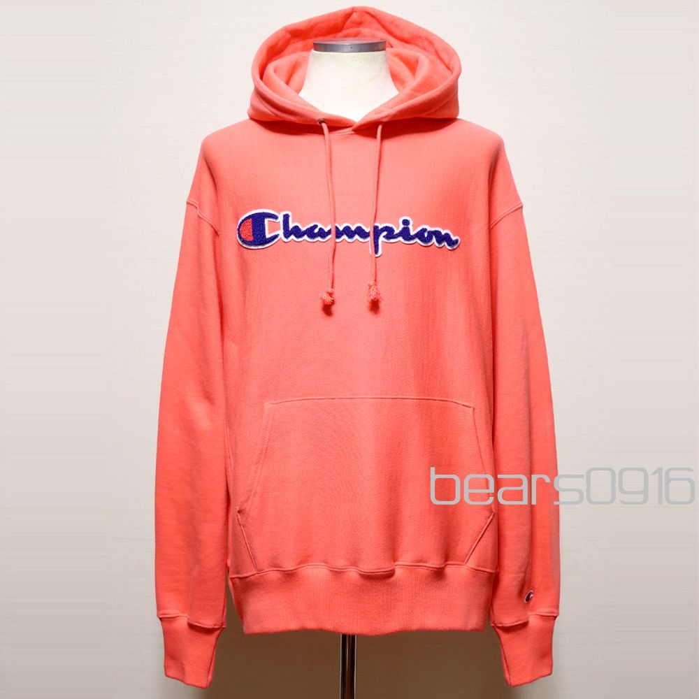 【チャンピオン】リバースウィーブ パーカー メンズ XL 日本3XL 新品タグ付き サーモンピンク Champion パイルワッペン 超オーバーサイズ 長袖 アメリカ購入